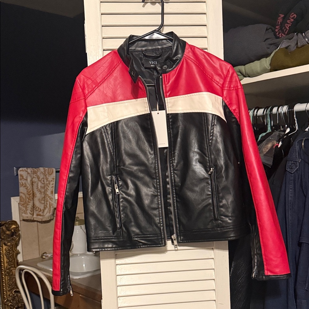 Vici Black and Red Women's Faux Leather Jacket